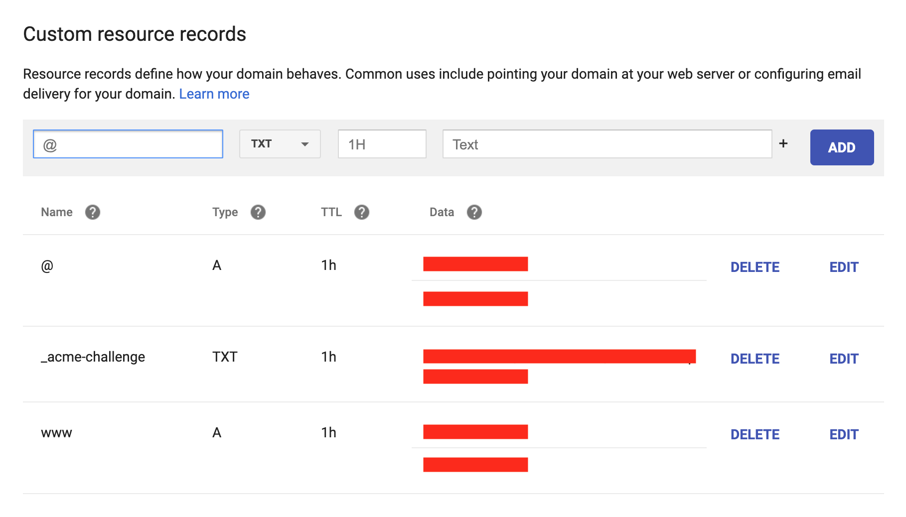 Your resource records should look something like this: